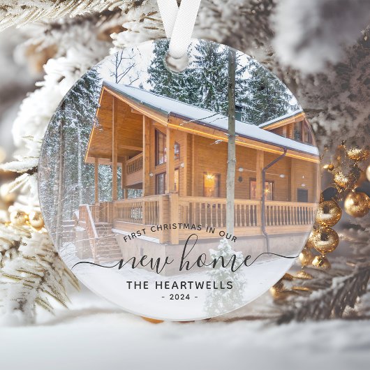 Foto Eerste Kerst Nieuwe Home Grijs Script 2024 Ornament