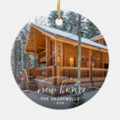 Foto Eerste Kerst Nieuwe Home White Script 2024 Keramisch Ornament (Achterkant)