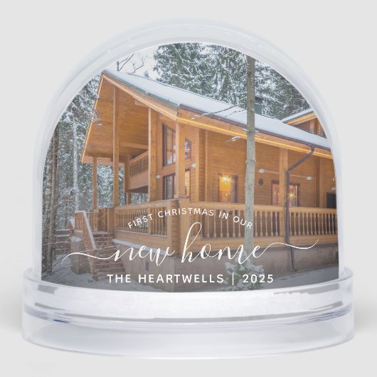 Foto Eerste Kerst Nieuwe Home White Script 2025 Sneeuwbol (Voorkant)