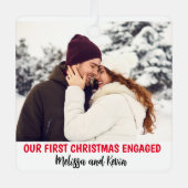 Foto Eerste kerst verloofd Minimal Xmas Custom Metalen Ornament (Voorkant)