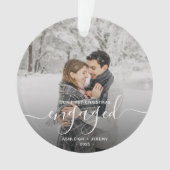 Foto Eerste Kerst Verloving Witte Script Ornament (voorkant)