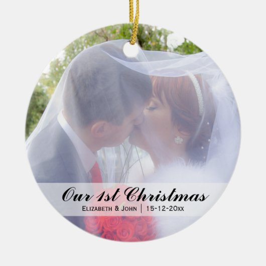 Foto eerste kerstbruiloft keramisch ornament (Voorkant)