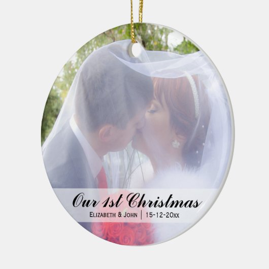 Foto eerste kerstbruiloft keramisch ornament (Links)