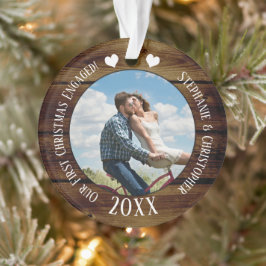 Foto Eerste Kerstmis Betrokken  Houten Koppels Ornament