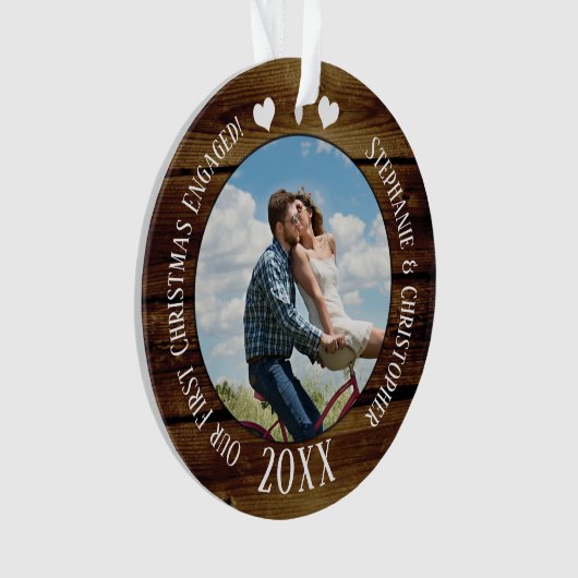 Foto Eerste Kerstmis Betrokken  Houten Koppels Ornament (voorkant)