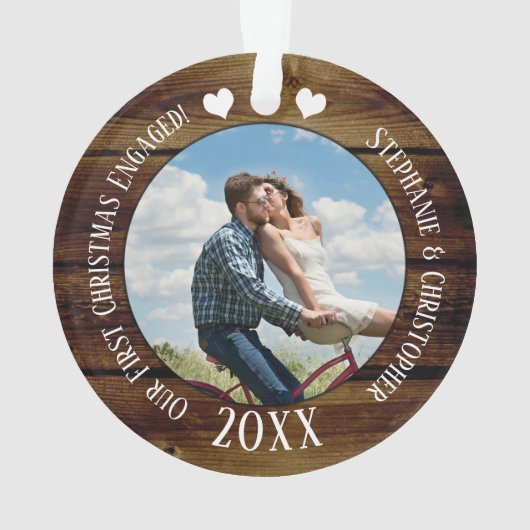 Foto Eerste Kerstmis Betrokken  Houten Koppels Ornament (achterkant)