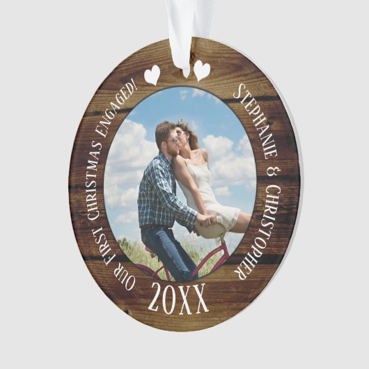 Foto Eerste Kerstmis Betrokken  Houten Koppels Ornament (voorkant)