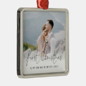 Foto eerste Kerstmis, de heer Mrs Name Year Metalen Ornament (Rechts)