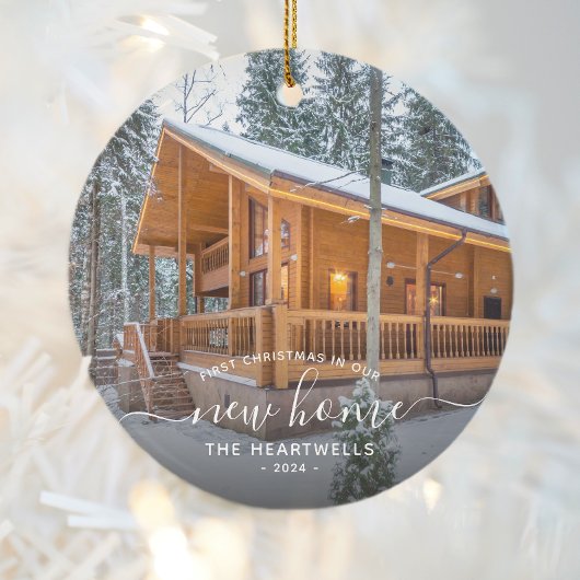 Foto Eerste Kerstmis Nieuw Thuis Witte Script 2024 Keramisch Ornament