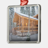 Foto Eerste Kerstmis Nieuw Thuis Witte Script Metalen Ornament (Links)
