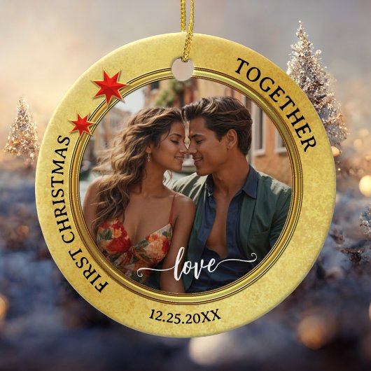 Foto Eerste Kerstmis Samen Gold Star Keramisch Ornament