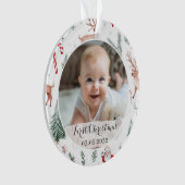 Foto Eerste Kerstscript Classic Rustic Pattern Ornament (voorkant)