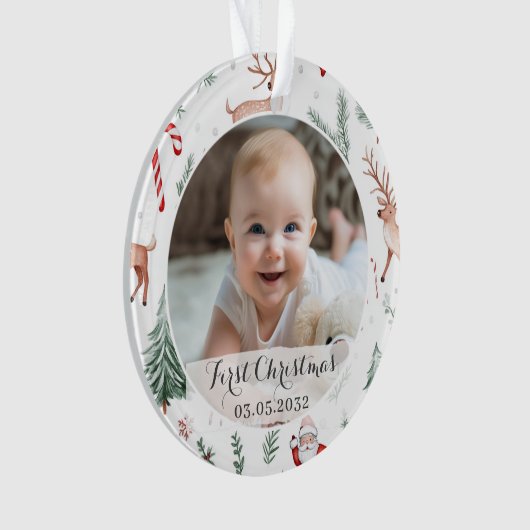 Foto Eerste Kerstscript Classic Rustic Pattern Ornament (voorkant)