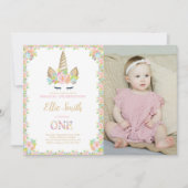Foto eerste Unicorn Birthday-uitnodigingen Kaart (Voorkant)