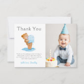 Foto Eerste Verjaardag Jongen Teddy Bear Ice Cream Bedankkaart (Voorkant)