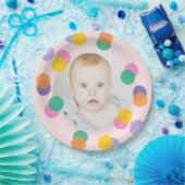 Foto Eerste Verjaardagspastel Roze Confetti Papieren Bordje (Feest)