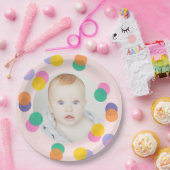 Foto Eerste Verjaardagspastel Roze Confetti Papieren Bordje (Feest)