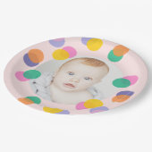 Foto Eerste Verjaardagspastel Roze Confetti Papieren Bordje (Gekanteld)