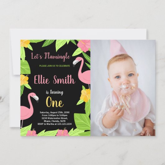 Foto eerste zwarte groene flamingo verjaardag kaart (Voorkant)