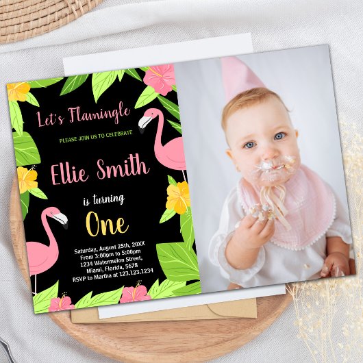 Foto eerste zwarte groene flamingo verjaardag kaart