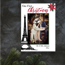 Foto Eiffel Tower Paris Couple's First Kerstmis Feestdagen Kaart