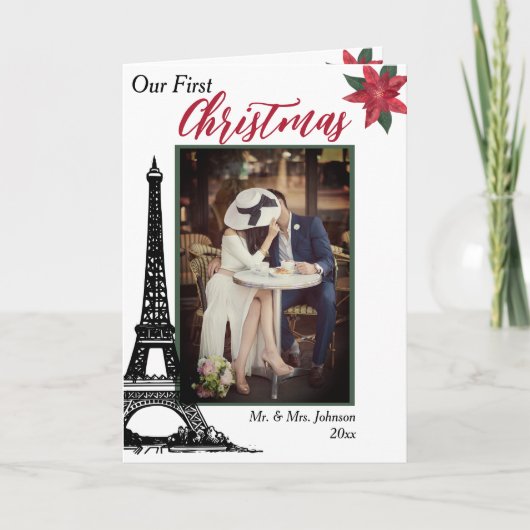 Foto Eiffel Tower Paris Couple's First Kerstmis Feestdagen Kaart (Voorkant)