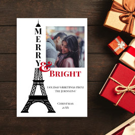 Foto Eiffel Tower Paris Merry & Bright Kerstmis Feestdagenkaart