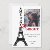 Foto Eiffel Tower Paris Merry & Bright Kerstmis Feestdagenkaart (Voorkant)