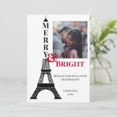 Foto Eiffel Tower Paris Merry & Bright Kerstmis Feestdagenkaart (Staand voorkant)