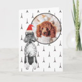 Foto Eiffel Tower, Paris Poodle Pet Dog Kerstmis Feestdagen Kaart (Voorkant)