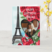 Foto Eiffel Tower Red Roses gepersonaliseerd op za Kaart (Gele Bloem)