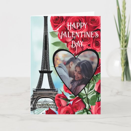 Foto Eiffel Tower Red Roses Valentijnsdag Feestdagen Kaart (Voorkant)