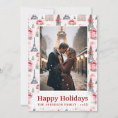 Foto Eiffeltoren Chique Paris Roze Kerstmis Feestdagenkaart (Voorkant)