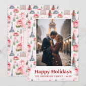 Foto Eiffeltoren Chique Paris Roze Kerstmis Feestdagenkaart (Voorkant / Achterkant)