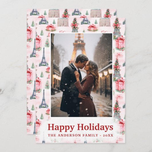 Foto Eiffeltoren Chique Paris Roze Kerstmis Feestdagenkaart (Voorkant / Achterkant)
