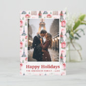 Foto Eiffeltoren Chique Paris Roze Kerstmis Feestdagenkaart (Staand voorkant)