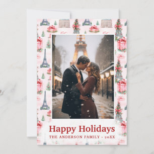 Foto Eiffeltoren Chique Paris Roze Kerstmis Feestdagenkaart