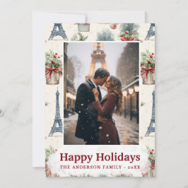 Foto Eiffeltoren Chique Paris Vintage Kerstmis Feestdagenkaart