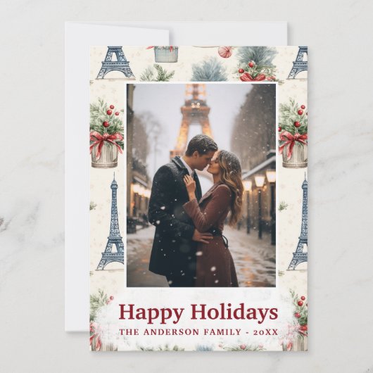 Foto Eiffeltoren Chique Paris Vintage Kerstmis Feestdagenkaart (Voorkant)