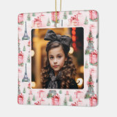Foto Eiffeltoren Parijs Chique roze Kerstmis Keramisch Ornament (Links)