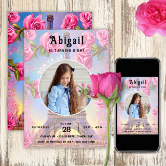 Foto Eiffeltoren Roze Rozen Chique Frans Verjaarda Kaart