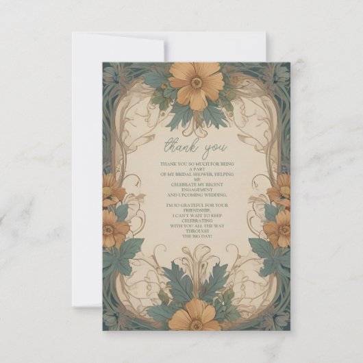 Foto Elegant Art Nouveau Floral Vrijgezellenfeest Bedankkaart (Voorkant)