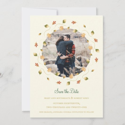 Foto Elegant Autumn Leaves Save The Date (Voorkant)