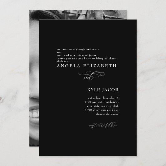 Foto Elegant Black Wedding Invitation Kaart (Voorkant / Achterkant)