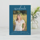 Foto Elegant Blauw Afstuderen Party Uitnodiging (Staand voorkant)