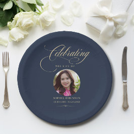Foto Elegant Blauw Goud Schrift Rouwherdenking Papieren Bordje