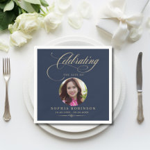 Foto Elegant Blauw Goud Schrift Rouwherdenking 