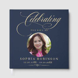 Foto Elegant Blauw Goud Schrift Rouwmemorie Gastenboek