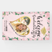 Foto Elegant Bloemen Roze Afstuderen Welkom Spandoek (Horizontaal)