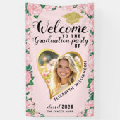 Foto Elegant Bloemen Roze Afstuderen Welkom Spandoek (Verticaal)